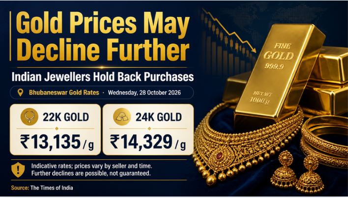 Gold Prices May Decline Further as Indian Jewellers Hold Back Purchases; Check Bhubaneswar Rates Today